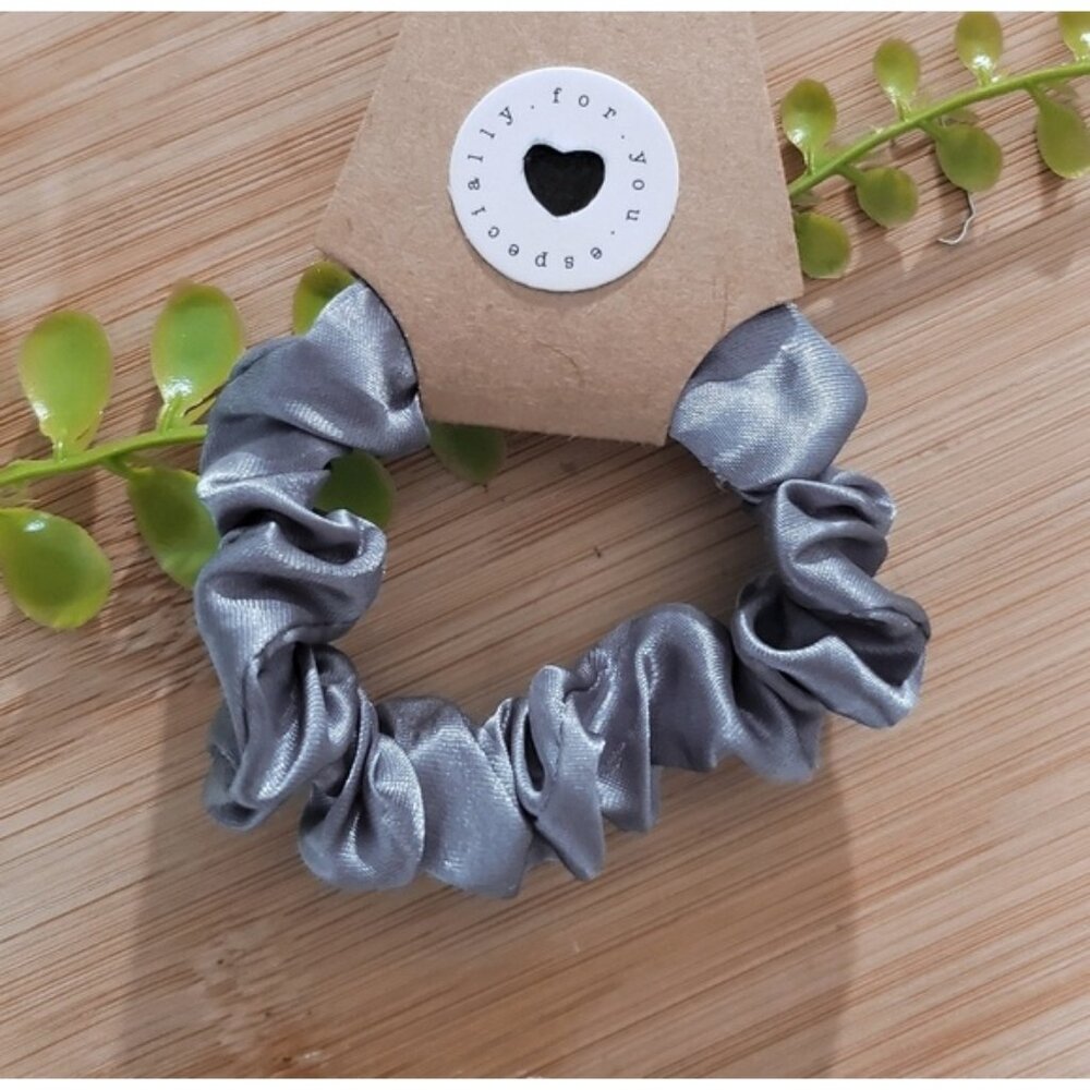 New Steel Grey Satin Mini Scrunchie